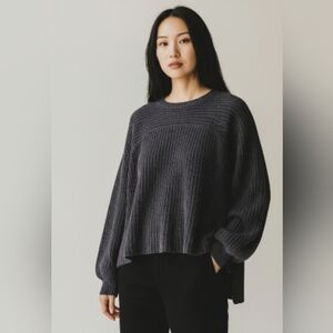 Free People Knit Puff Long Sleeve Oversized Sweater Black Cotton Womens M Top